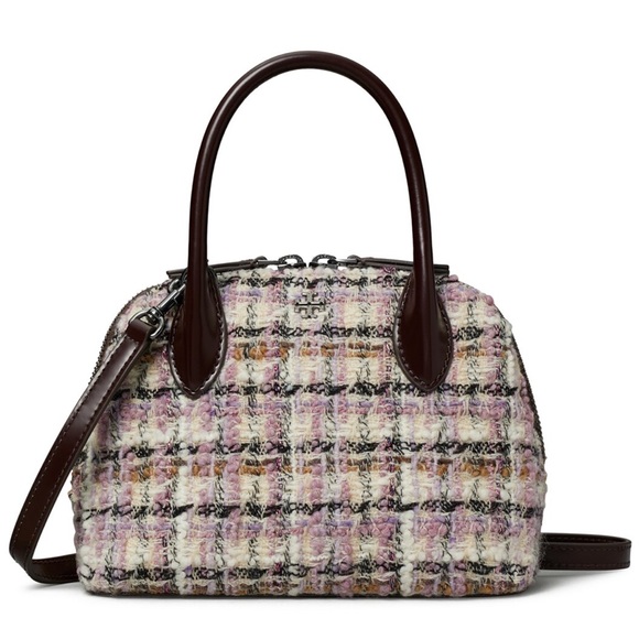 Tory Burch Pink and Brown Tweed Satchel